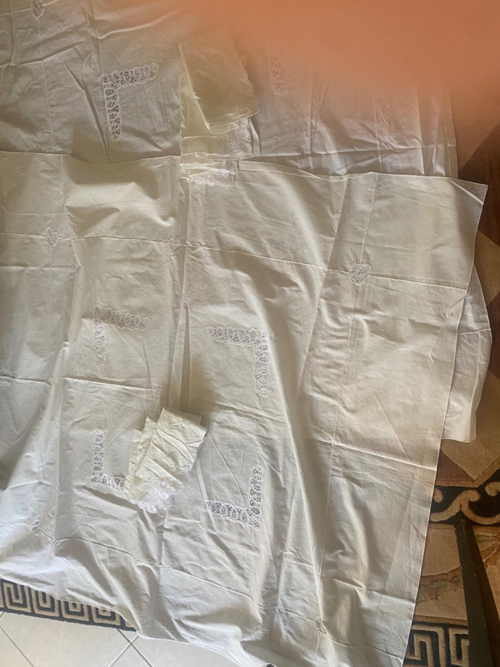 Vintage White Embroidered Table Linen -
